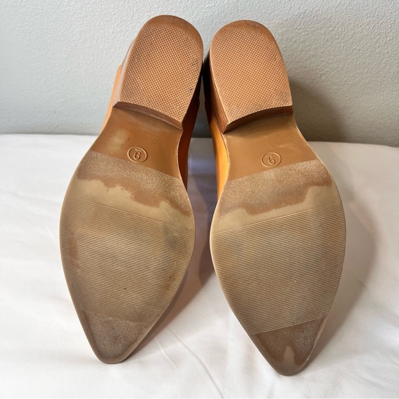 Tan Pointed Toe Chelsea Ankle Boots Faux Leather Block Heel Booties Size 9 - Picture 13 of 13